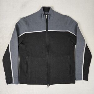 Victorinox Sweater Mens XL Black Gray Swiss Army Wool Full Zip Mock Neck